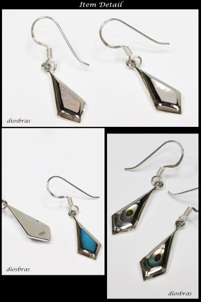 画像3: 【ターコイズ パウアシェル マザーオブパール ピアス】本物シルバー925/ ドロップ ピアス 片方 パワーストーン/ピアス・両耳販売ピアス メンズ レディース しずく 雫型 流線形 カット リング インディアンジュエリー インレイ ズニ≪メール便なら送料無料≫ (3)