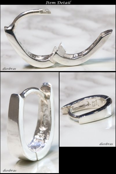 画像2: フープピアス リング シルバー925 ピアス メンズ レディース 激安ピアス イヤリング アクセサリー【フープ】本物シルバー925◇片方ピアス メンズ レディース 鏡面 ライン 楕円 オーバル 中折れ式 (2)