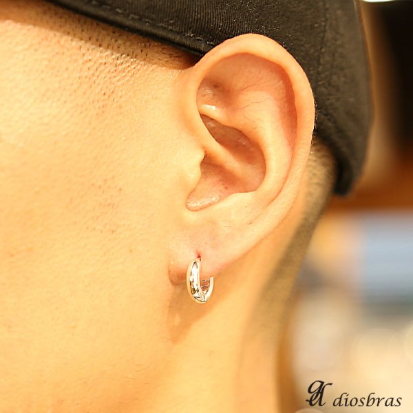 画像3: フープピアス  リング シルバー925 ピアス メンズ レディース 激安ピアス イヤリング アクセサリー【フープ】本物シルバー925◇片方ピアス メンズ レディース 鏡面 ミラーカット 12mm (3)