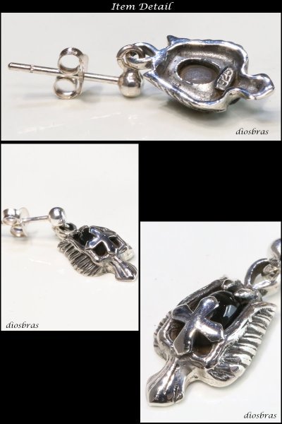画像2: 【メンズピアス】イーグル オニキス 十字架 クロス【シルバーアクセサリー】【シルバーピアス】●バラ売り(片耳のみ)羽根 ドロップピアス フェザー イーグル ブラック (2)