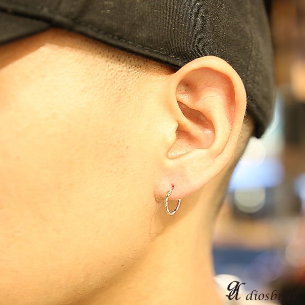 画像3: フープピアス ねじり ツイスト リング シルバー925 ピアス メンズ レディース 激安ピアス イヤリング アクセサリー【フープ】本物シルバー925◇片方ピアス メンズ レディース 12mm (3)