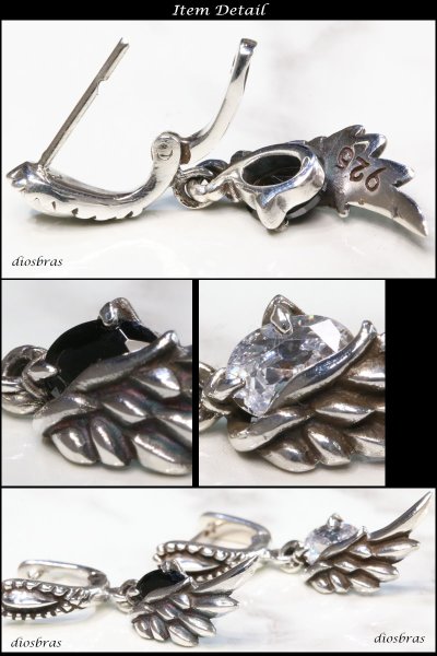 画像3: 【メンズピアス】【シルバーアクセサリー】【シルバーピアス】●バラ売り(片耳のみ)羽根 ドロップピアス フェザー イーグル ホワイト ジルコニア ブラック (3)