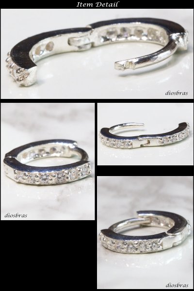 画像2: ジルコニア　リング　シルバー９２５ 5ストーン　ピアス メンズ レディース 激安ピアス イヤリング アクセサリー【フープ】流線形　本物シルバー９２５◇片方ピアス メンズ レディース 11mm 中折れ式 (2)