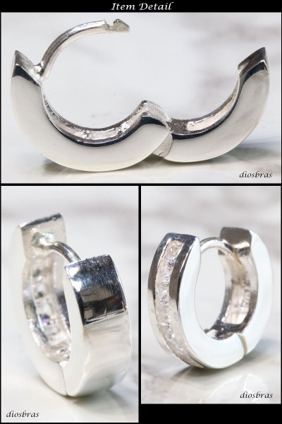 画像2: ジルコニア リング シルバー925 5ストーン ピアス メンズ レディース 激安ピアス イヤリング アクセサリー【フープ】流線形 本物シルバー925◇片方ピアス メンズ レディース 14mm 中折れ式 (2)