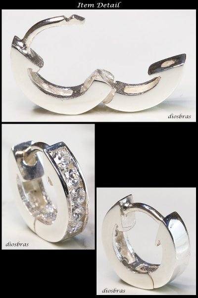 画像2: ジルコニア リング シルバー925 5ストーン ピアス メンズ レディース 激安ピアス イヤリング アクセサリー【フープ】流線形 本物シルバー925◇片方ピアス メンズ レディース 11mm 中折れ式 (2)