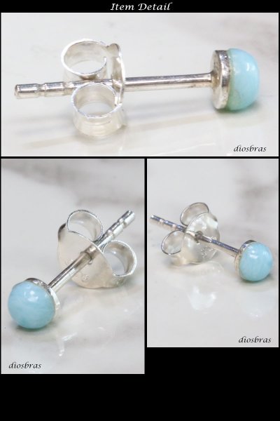 画像2: ドミニカ産【ラリマー ピアス】 本物シルバー925/ ピアス 片方 ナバホ ネイティブアメリカン インディアン ジュエリー ワンポイント パワーストーン/ピアス片耳・片方販売ピアス メンズ レディース 3mm≪メール便なら送料無料≫ (2)