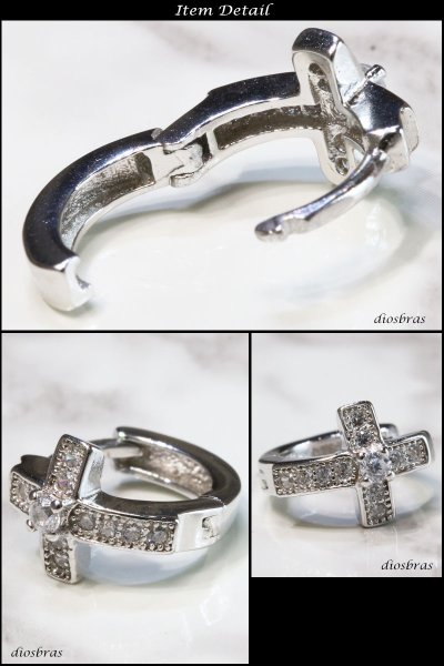 画像2: 本物シルバー９２５◇　ライン　RING　フープピアス クロス　十字架　ジルコニア　ダイヤモンド　◇片方ピアス メンズ レディース ブリリアンカット　多角カッティング　リングデザイン　シルバー９２５　フープピアス 中折れ式 (2)