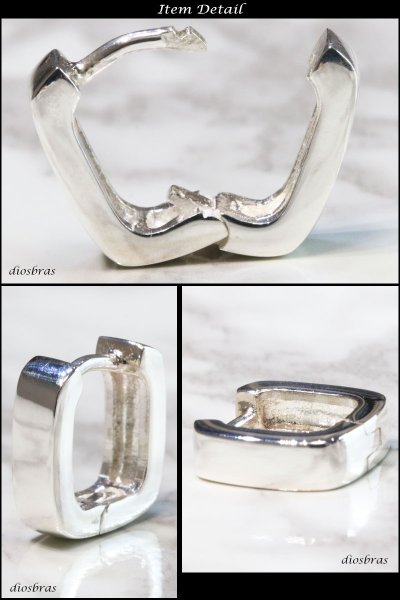 画像2: フープピアス リング シルバー925 ピアス メンズ レディース 激安ピアス イヤリング アクセサリー【フープ】本物シルバー925◇片方ピアス メンズ レディース 鏡面 ライン スクエア 四角 オーバル 中折れ式 (2)
