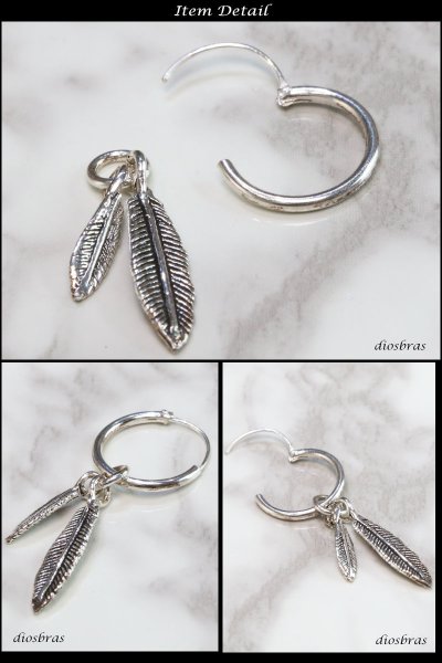 画像2: 【メンズピアス】【シルバーアクセサリー】【シルバーピアス】●バラ売り（片耳のみ）■シャープでキレイめハードな横顔に！フェザー　イーグル　ドロップピアス (2)