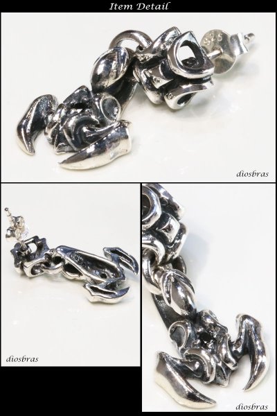 画像3: 【メンズピアス】【シルバーアクセサリー】【シルバーピアス】 ジルコニア サソリ スコーピオン ●バラ売り(片耳のみ)■シャープでキレイめハードな横顔に!【 メンズ|アクセサリー|ピアス|クロス・十字架|フレア・リリー・百合・ユリの紋章|ドロップピアス 】 (3)