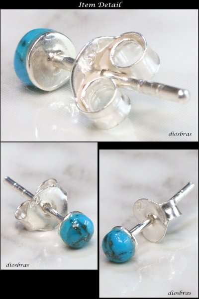 画像2: 【ターコイズ ピアス】 本物シルバー925/ ピアス 片方 トルコ石 ワンポイント インディアンジュエリー ネイティブアメリカン ナバホ パワーストーン/ピアス片耳・片方販売ピアス メンズ レディース 4mm≪メール便なら送料無料≫ (2)