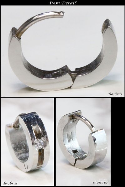 画像2: ステンレス フープピアス  ジルコニア シルバー 金属アレルギー対応 メタル素材 シンプル 小さめ フープ ループ リング 輪っか ピアス アクセサリー メンズ レディース 中折れ式 10mm (2)