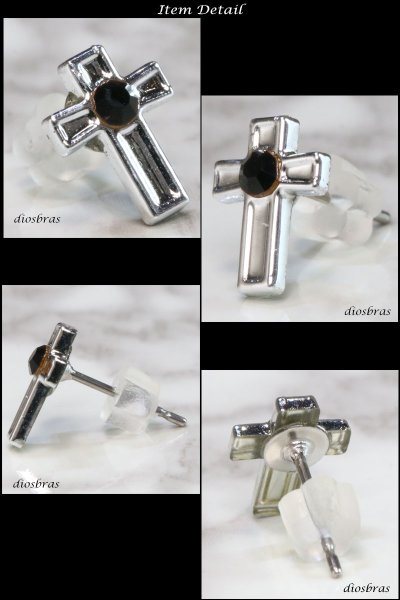 画像2: ステンレス フープピアス クロス 十字架 シルバー 金属アレルギー対応 メタル素材 シンプル 小さめ ブラックジルコニア リング  ピアス アクセサリー  メンズ  レディース  ジルコニアピアス ブラツク (2)