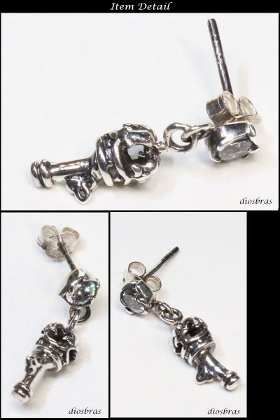 画像2: 本物シルバー925 ジルコニア キーデザイン ドロップピアス 鍵 片耳ピアス 単品 メンズ レディース ブリリアンカット 多角カッティング  シルバー925 (2)