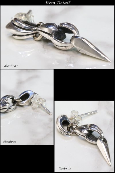 画像2: 【メンズピアス】【シルバーアクセサリー】【シルバーピアス】●バラ売り（片耳のみ）■シャープでキレイめハードな横顔に！ダガー【 メンズ｜アクセサリー｜ピアス｜クロス・十字架｜フレア・リリー・百合・ユリの紋章｜ナイフ｜剣 】 (2)