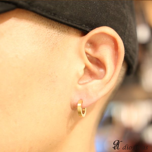 画像3: ステンレス フープピアス シルバー 金属アレルギー対応 メタル素材 ゴールド 金 シンプル 小さめ フープ ループ リング 輪っか ピアス アクセサリー メンズ レディース 中折れ式 13mm (3)