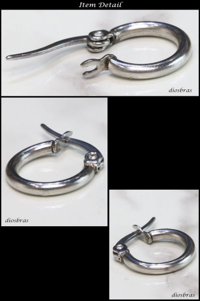 画像2: ステンレス フープピアス シルバー 金属アレルギー対応 メタル素材 シンプル フープ ループ リング 輪っか ピアス アクセサリー メンズ レディース 中折れ式 12mm 光沢 カッティング エッジ ポリッシング (大)【メール便なら送料無料】 (2)