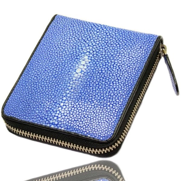 画像11: 財布  スティングレイ ラウンドファスナー エイ革 メンズ レディース 本革 スティングレー ラウンドファスナー ウォレット ガルーシャ ラウンド ジッパー 財布 ミドル レザーウォレット ショート ウォレット バイカー 二つ折り 牛革 紳士 婦人 ミニ ハンドメイド オレンジ ブルー ブラック グリーン ピンク (11)