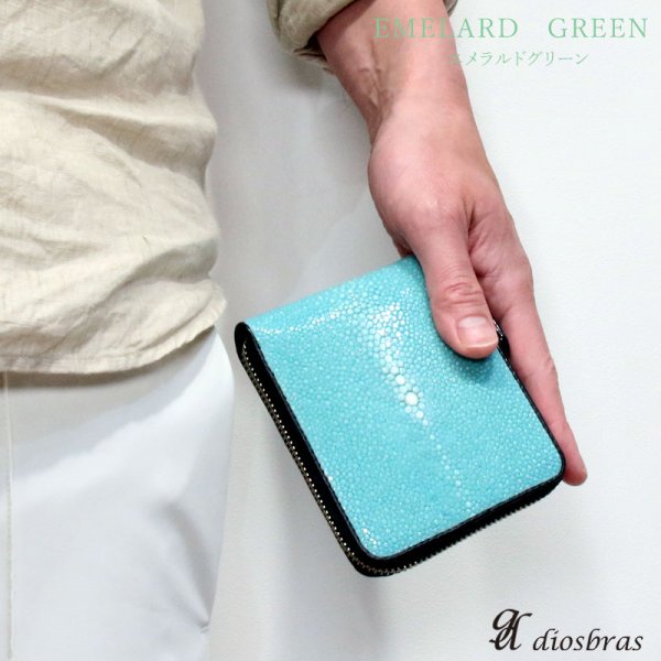 画像3: 財布  スティングレイ ラウンドファスナー エイ革 メンズ レディース 本革 スティングレー ラウンドファスナー ウォレット ガルーシャ ラウンド ジッパー 財布 ミドル レザーウォレット ショート ウォレット バイカー 二つ折り 牛革 紳士 婦人 ミニ ハンドメイド オレンジ ブルー ブラック グリーン ピンク (3)