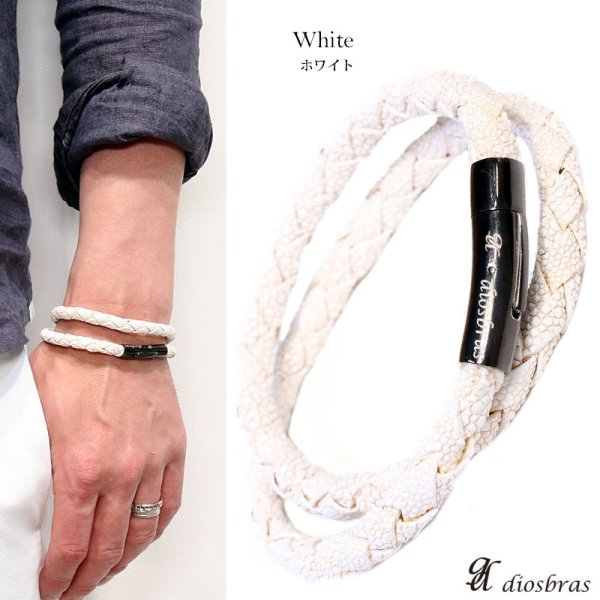 画像8: 2WAY ブレスレット ネックレス メンズ レザー  4本編み 編み込み 4つ編み ブレス スティングレイ ガルーシャ エイ革 スティングレー バングル 本革 革 バングル レザーブレスレット レザーブレス アメカジ系 サロン系 キレカジ系 に♪ (8)