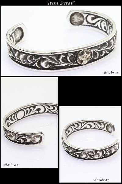 画像2: バングル 太陽神 サンマーク アラベスク 唐草 深堀 イーグル フェザー ネイティブアメリカン インディアンジュエリー シルバーブレスレット シルバーアクセサリー  メンズ シルバーバングル バングル シルバー925 メンズアクセサリー プレゼント 人気 送料無料 (2)