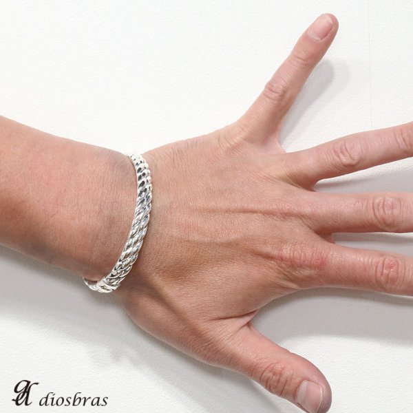 画像3: 【シルバーバングル】ハンドメイド ブレスレットチェーン デザイン 編み込み 網目 ツイストワイヤー【シルバーアクセサリー】バリチェーン メンズ シルバーバングル ブレスレット シルバー925 メンズアクセサリー ネイティブアメリカン 人気  バングル (3)