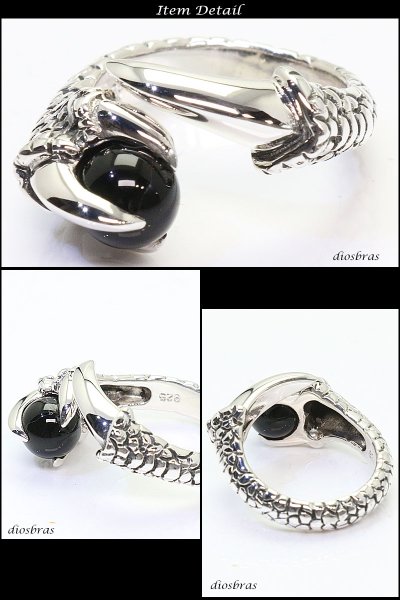 画像2: シルバー925 指輪 リング オニキス ドラゴン 龍 竜 クロウ 爪 シルバー/ゴシック シルバーアクセサリー メンズ シルバーリング シルバー925 メンズアクセサリー 大きいサイズ フリーサイズ【メール便なら全国送料無料】 (2)