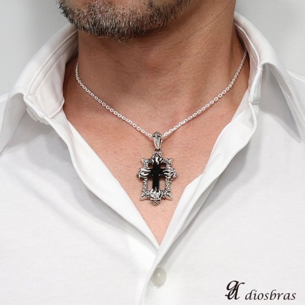 画像3: 【クロス ペンダント トップ 】 オニキス スカル ドクロ 骸骨 ゴシック アラベスク シルバー925ペンダント/ペンダント トップ シルバー 925/ネックレス/ ネックレス メンズ レディース (3)