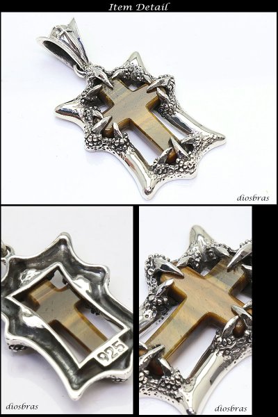 画像2: 【クロス ペンダント トップ 】 タイガーアイ ドラゴン クロウ 爪 ゴシック アラベスク シルバー925ペンダント/ペンダント トップ シルバー 925/ネックレス/ ネックレス メンズ レディース (2)