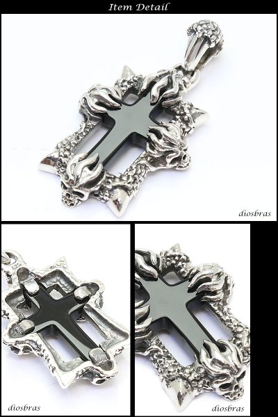 画像2: 【クロス ペンダント トップ 】 オニキス スカル ドクロ 骸骨 ゴシック アラベスク シルバー925ペンダント/ペンダント トップ シルバー 925/ネックレス/ ネックレス メンズ レディース (2)