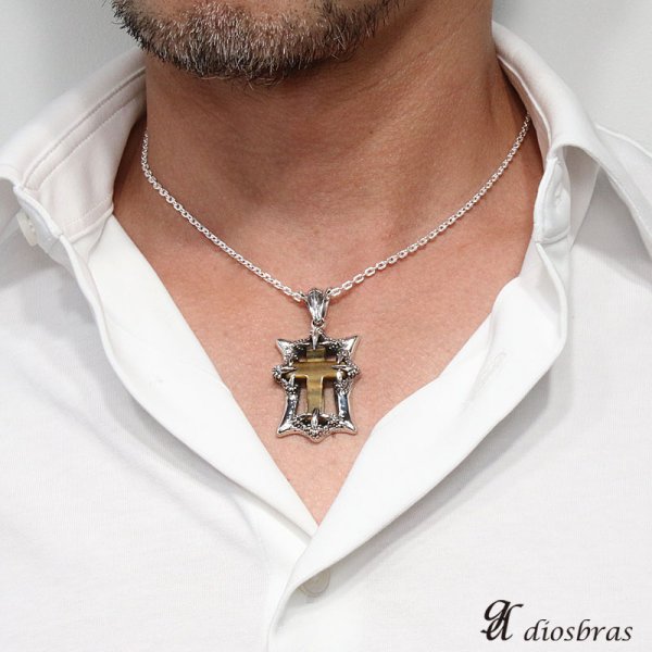 画像3: 【クロス ペンダント トップ 】 タイガーアイ ドラゴン クロウ 爪 ゴシック アラベスク シルバー925ペンダント/ペンダント トップ シルバー 925/ネックレス/ ネックレス メンズ レディース (3)