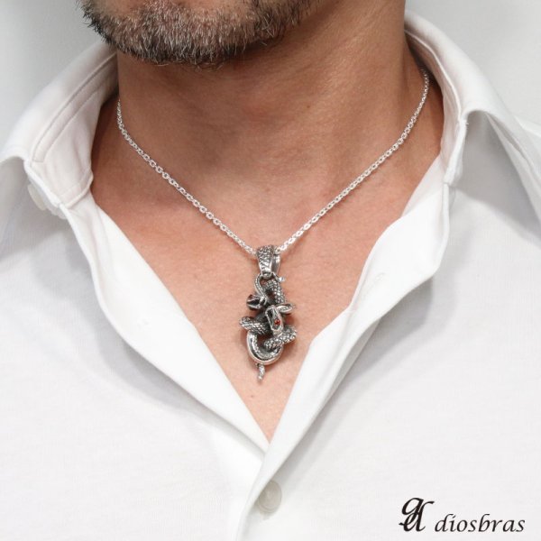 画像3: 【ペンダント トップ】ダブル スカル スネーク 蛇 ジルコニア 骸骨 ヘビ ブラック 十字架 ゴシック シルバー925ペンダント/ペンダント トップ シルバー 925/ネックレス/ ネックレス メンズ レディース【メール便なら送料無料】 (3)