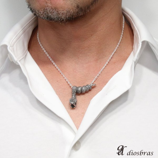 画像3: 【ペンダント トップ】ダブル スカル スネーク 蛇 ジルコニア 骸骨 ヘビ ブラック 十字架 ゴシック シルバー925ペンダント/ペンダント トップ シルバー 925/ネックレス/ ネックレス メンズ レディース【メール便なら送料無料】 (3)