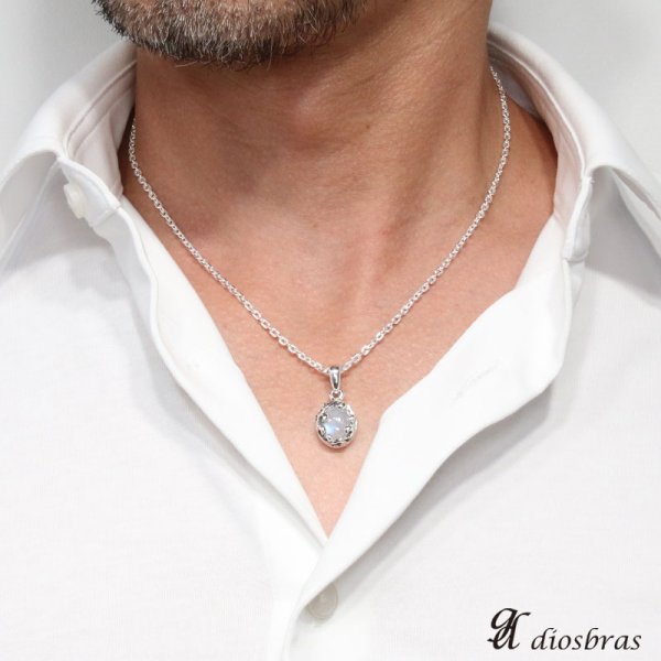 画像3: 【オーバル ペンダント トップ】ブリリアンカット ブラックスピネル ムーンストーン 存在感のあるブラックスピネルペンダント アラベスク 唐草 ゴシック シルバー925/フェザーネックレス ネックレス メンズ レディース【メール便なら送料無料】 (3)