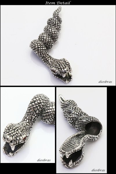 画像2: 【ペンダント トップ】ダブル スカル スネーク 蛇 ジルコニア 骸骨 ヘビ ブラック 十字架 ゴシック シルバー925ペンダント/ペンダント トップ シルバー 925/ネックレス/ ネックレス メンズ レディース【メール便なら送料無料】 (2)