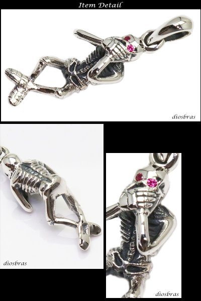 画像2: 全身 スカル ペンダント トップ 言わ猿 スカル 骸骨 ブラック ゴシック シルバー925ペンダント/ペンダント トップ シルバー 925/ネックレス/ ネックレス メンズ レディース【送料無料】 (2)