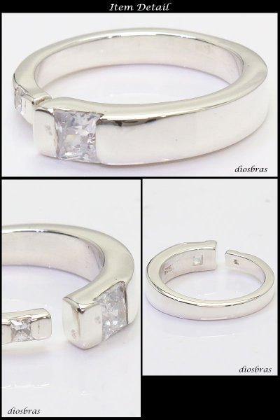 画像2: シルバー925 シルバーリング ジルコニア プレーン 2石ジルコニア スクエア パワーストーン オニキス 天然石  スターリングシルバー 指輪 ring silver925 銀 シルバーアクセサリー 男性 女性 レディース メンズ  フリーサイズ【メール便なら全国送料無料】 (2)