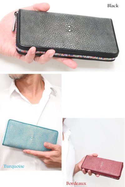画像16: 財布 ラウンドファスナー メンズ レディースマルチカラーファスナー 本革 カットスティングレー エイ革  大容量 ラウンドファスナー ウォレット ガルーシャ ラウンド ジッパー ZIPPER 財布 ヌメ革 レザーウォレット ロングウォレット バイカー 長財布 牛革 紳士 婦 VALENA-ヴァレナ- (16)