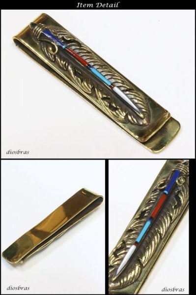 画像3: マネークリップ フェザー インレイ シェル ターコイズ 赤珊瑚 ラピス ゴールド プレーン 金 マネークリップ 財布 シンプル ジュエリー ウォレット マネークリップ  メンズ レディース 男女兼用 メダル シルバー925【メール便送料無料】 (3)