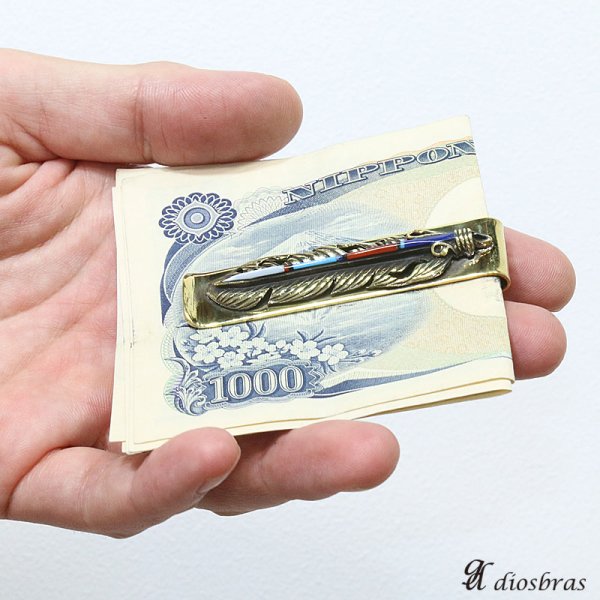 画像4: マネークリップ フェザー インレイ シェル ターコイズ 赤珊瑚 ラピス ゴールド プレーン 金 マネークリップ 財布 シンプル ジュエリー ウォレット マネークリップ  メンズ レディース 男女兼用 メダル シルバー925【メール便送料無料】 (4)