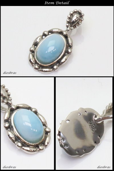 画像2: 極小ラリマー ペンダントドミニカ産 オーバル ペンダント トップ アラベスク ラリマーペンダント クラウン 王冠 パワーストーン インディアンジュエリー鷹・イーグル羽根/シルバー925/フェザーネックレス ネックレス メンズ レディース 雫【メール便なら送料無料】 (2)