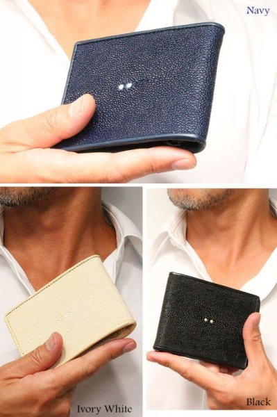 画像16: メンズ二つ折り マネークリップウォレット レザーウォレット 本革 スティングレイ エイ革 シンプル スリム  カードケース 小銭入れ メンズ短財布  革財布 皮財布 ショートウォレット 本物 天然皮革 紳士財布 婦人財布 プレゼント サイフ 二つ折り財布 メンズ 財布 ガルーシャ BIANTE-ビアンテ- (16)