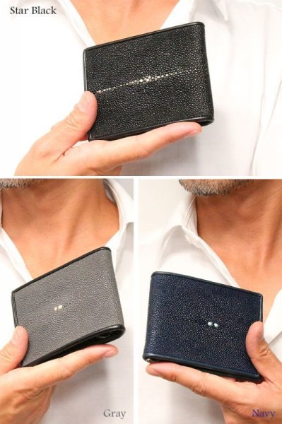 画像15: メンズ二つ折り マネークリップウォレット レザーウォレット 本革 スティングレイ エイ革 シンプル スリム  カードケース 小銭入れ メンズ短財布  革財布 皮財布 ショートウォレット 本物 天然皮革 紳士財布 婦人財布 プレゼント サイフ 二つ折り財布 メンズ 財布 ガルーシャ BIANTE-ビアンテ- (15)