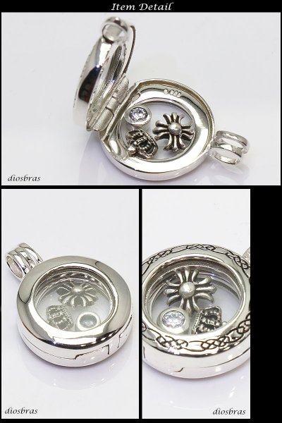 画像2: ペンダント　ピルケース　ロケット　王冠　クラウン　ユリ　リリー　クロス　ペンダント　クロス　十字架 ミニクロス　ブラック　ジルコニア　シルバー925/ペンダント トップ シルバー 925/ネックレス/ ネックレス  メンズ レディース【中】≪メール便なら送料無料!!≫ (2)