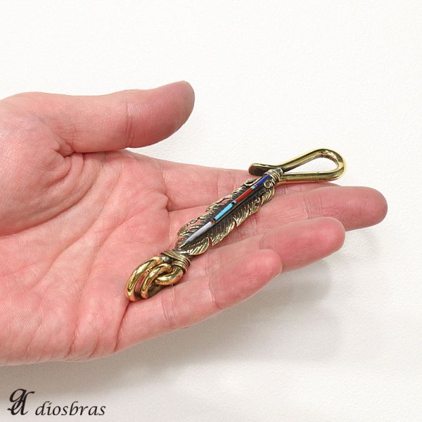 画像3: キーホルダー キーフック　フェザー　ターコイズ　赤珊瑚　シェル　キーチェーン シルバー　silver　真鍮　インディアン　ネイティブアメリカン　ブラス　釣り針フック ウォレット　財布　バイカー　ライダース　ウォレットチェーン【メール便送料無料】 (3)