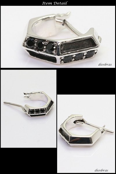 画像2: ジルコニア ライン フープ リング ピアス シルバー925 6ストーン ブラック ホワイト ピアス メンズ レディース 激安ピアス イヤリング アクセサリー【フープ】流線形 本物シルバー925◇片方ピアス メンズ レディース 12mm シンメトリー (2)