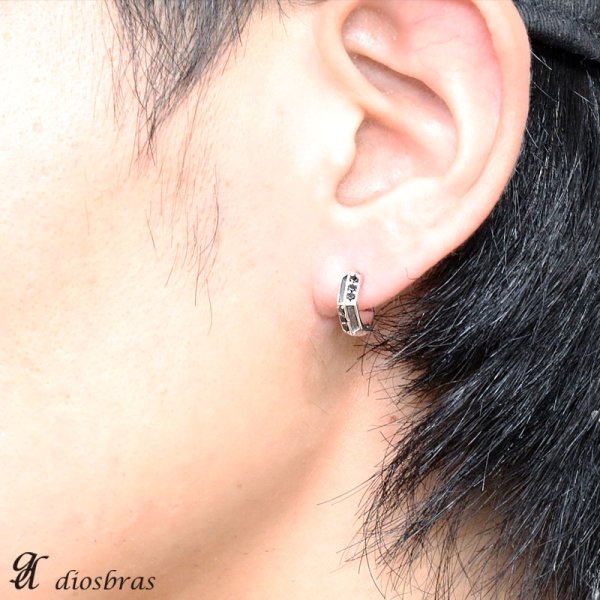 画像3: ジルコニア ライン フープ リング ピアス シルバー925 6ストーン ブラック ホワイト ピアス メンズ レディース 激安ピアス イヤリング アクセサリー【フープ】流線形 本物シルバー925◇片方ピアス メンズ レディース 12mm シンメトリー (3)