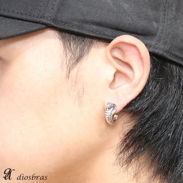 画像3: メンズピアス フープ リング ピアス コブラ 蛇 スネーク リング シルバーアクセサリー シルバーピアス バラ売り シルバー925 片耳のみ (3)