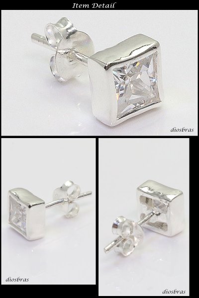 画像2: 【ジルコニア ピアス】ジルコニア 本物シルバー925/ ピアス スクエア ダイヤモンド 四角 片方 パワーストーン/ピアス片耳・片方販売ピアス メンズ レディース  ≪小≫ 6.5mm (2)