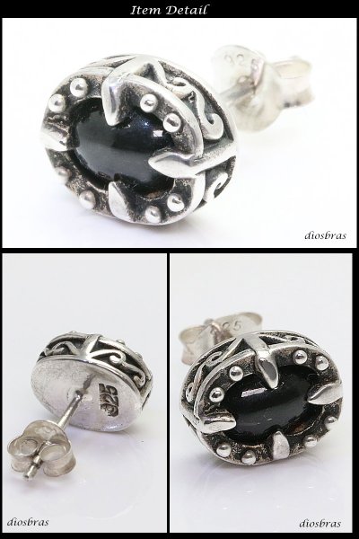 画像2: ピアス ブラックスター アラベスク クロス 十字架 ダイオプサイト ワンポイント ゴシック 本物シルバー925/ ピアス 片方 パワーストーン/ピアス片耳・片方販売ピアス メンズ レディース≪メール便なら送料無料≫ (2)